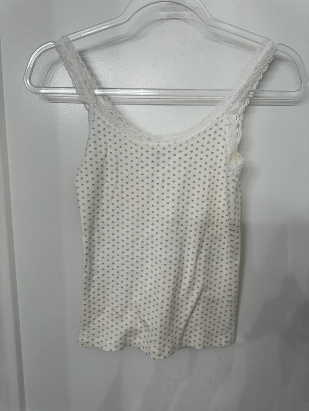 Brandy Melville Cream Cami with Light Blue Micro Hearts